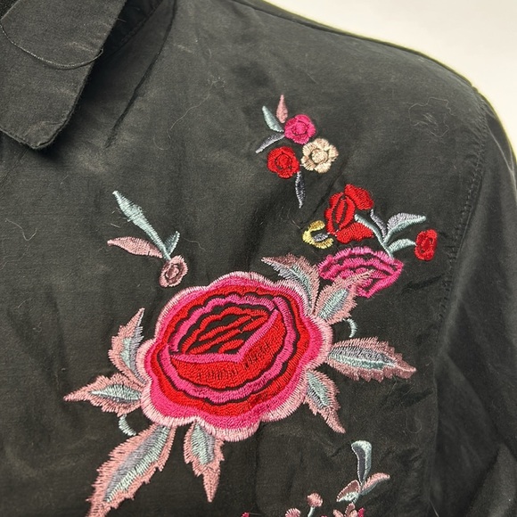 Zara size small embroidered button up black tunic shirt - Picture 7 of 9